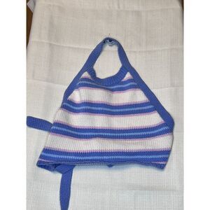 Zara Y2K style knit crop top halter‎ neck pastel stripes backless Size Small